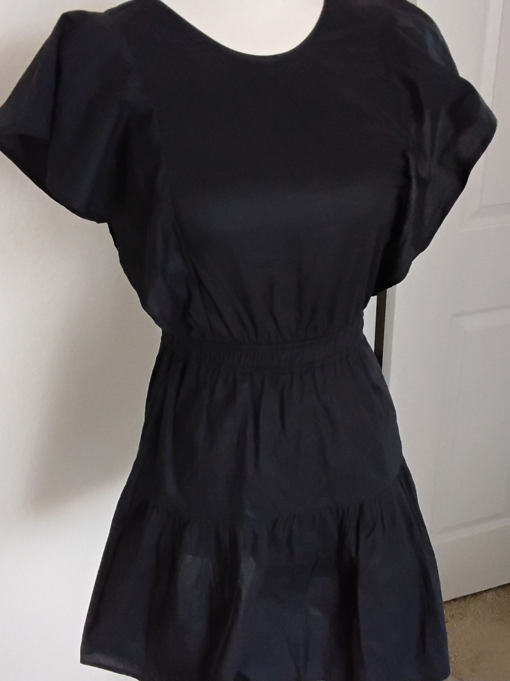 Women's Black Short Sleeve Elastic Waist Dress